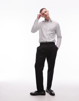 Topman Topman relaxed linen blend suit trouser in black