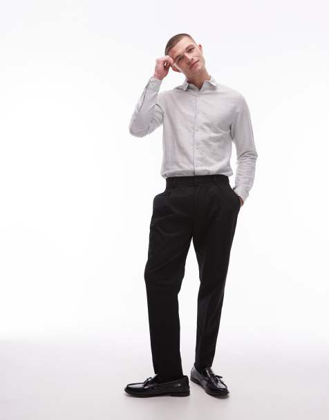 Topman relaxed linen blend suit trouser in black