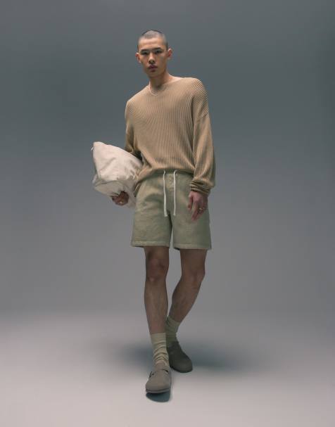 Topman relaxed long sleeve knit sweater in camel - view 1