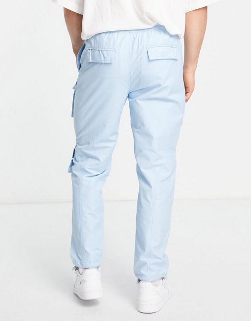 Topman relaxed multi pocket cargo pants in blue