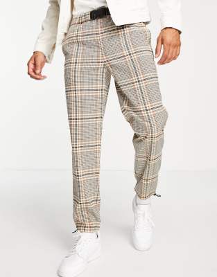 mens beige check trousers