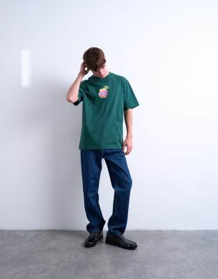 Topman Relaxed Nyc Apple Print T-shirt In Green