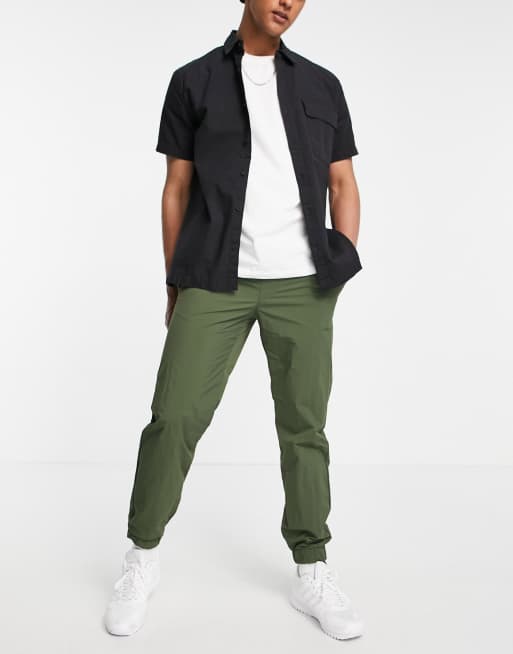 Topman relaxed nylon multi pocket cargo pants in black