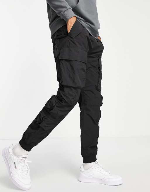 Topman relaxed nylon multi pocket cargo pants in black | ASOS