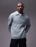 [Topman] Topman relaxed open collar jumper in sage marl-Green XS Sage marl