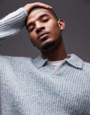 Topman Relaxed Open Collar Sweater In Blue