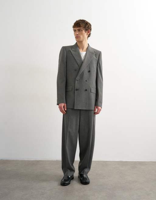 Topman relaxed pinstripe double breasted suit jacket in charcoal, 2 of 5