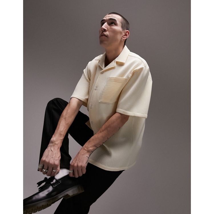 Topman relaxed plisse short sleeve shirt in ecru | ASOS