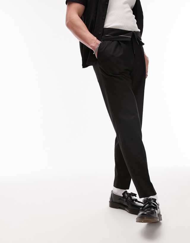 Topman relaxed pronounced twill rolled waistband pants in black