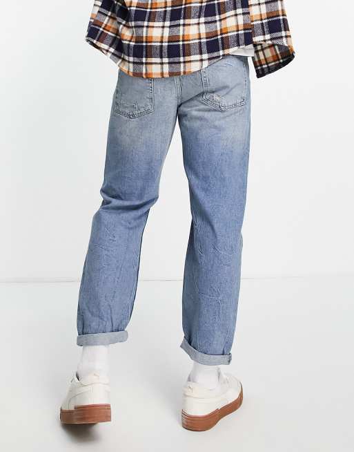 Topman relaxed ripped jeans in mid wash blue, 4 of 4