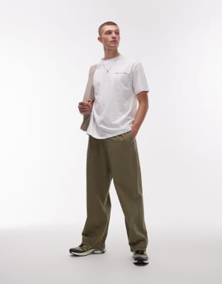 Topman Topman relaxed ripstop trouser in khaki-Green