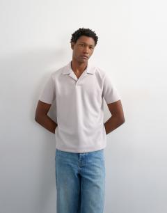 Relaxed short sleeve pique polo in light grey