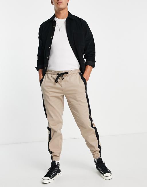 Topman relaxed side stripe pants with elasticated waistband in stone, 2 of 4
