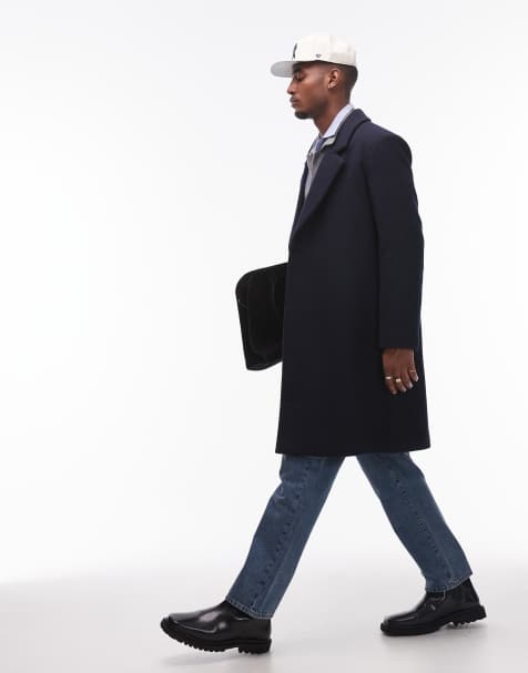 Topman relaxed single breasted overcoat in navy - view 1