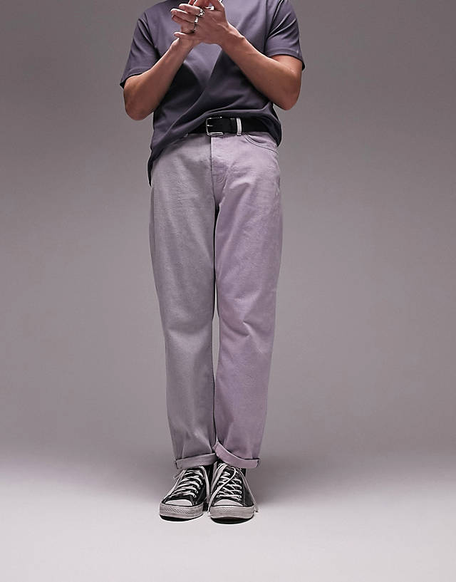 Topman - relaxed spliced acid wash jeans in grey and pink
