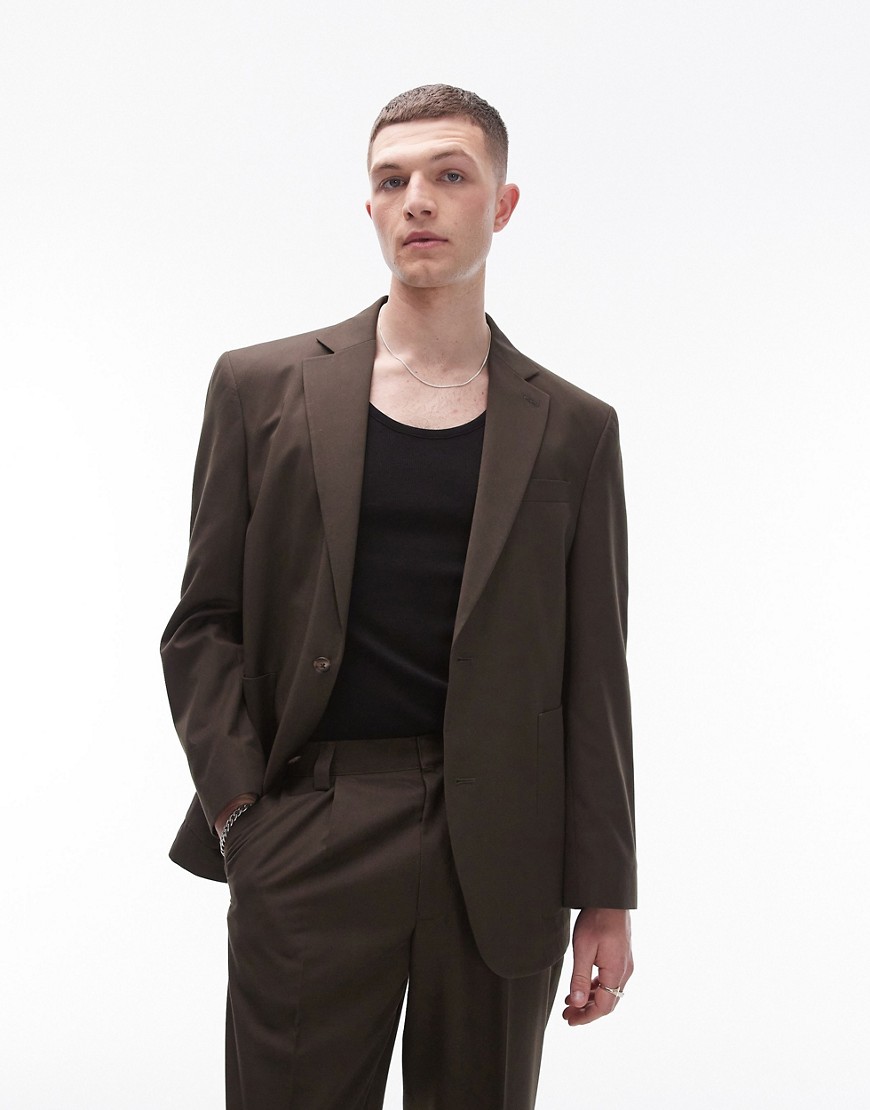 Topman relaxed suit jacket in khaki-Brown