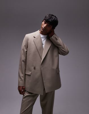 Topman Topman relaxed suit jacket in stone-Neutral
