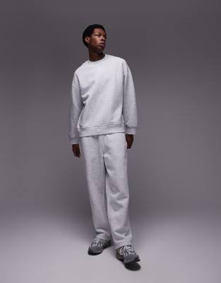 Topman Relaxed Sweatshirt And Straight Leg Sweatpants Set In Frost Heather Gray