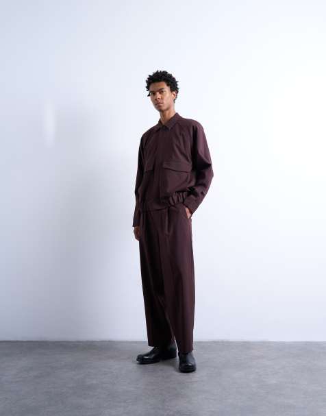 Topman relaxed tapered trousers in burgundy