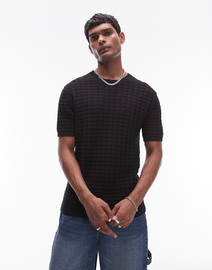 Topman relaxed textured knit short sleeve t-shirt in black