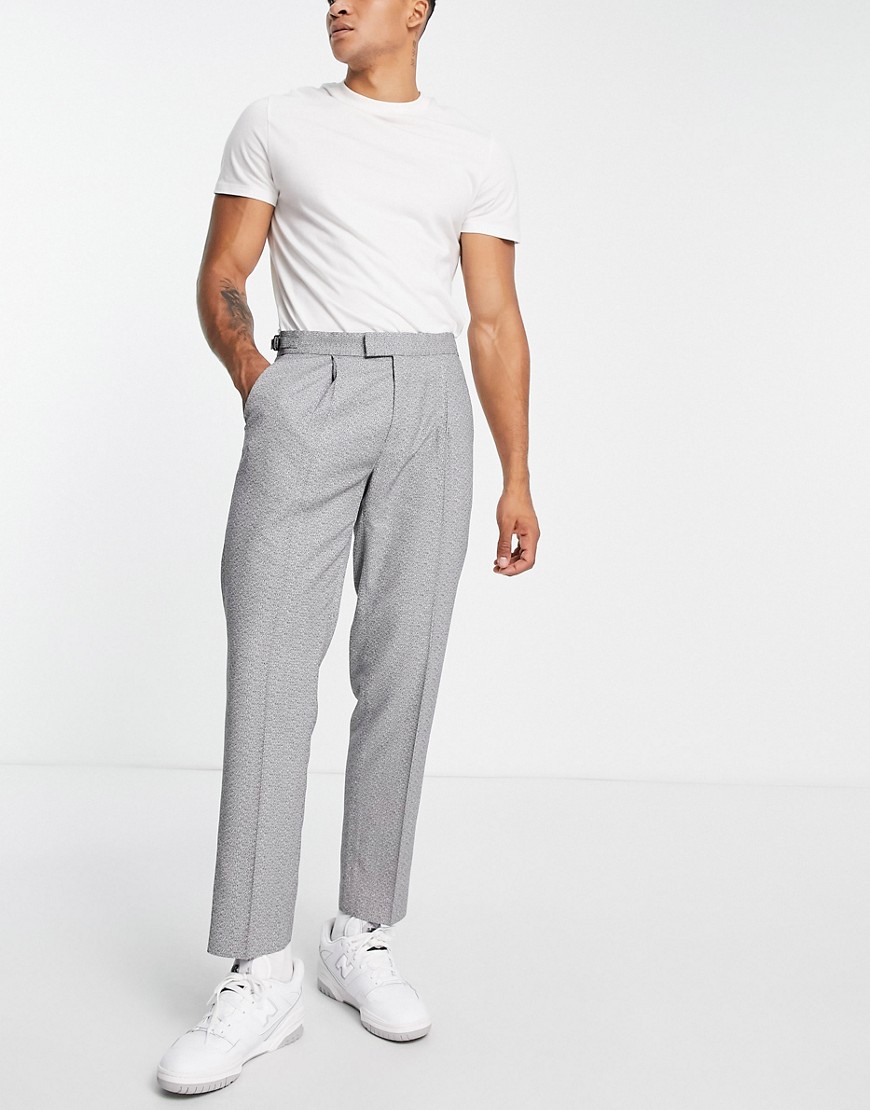 Topman Relaxed Textured Pants In Salt And Pepper-black