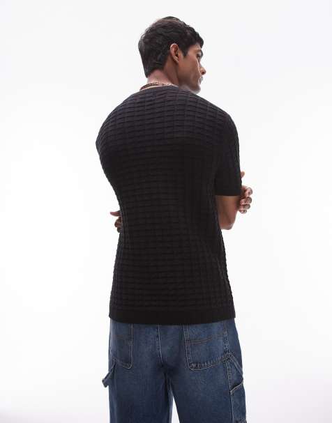 Topman relaxed textured short sleeve t-shirt in black - view 1