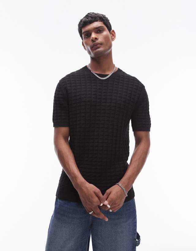 Topman - relaxed textured short sleeve t-shirt in black