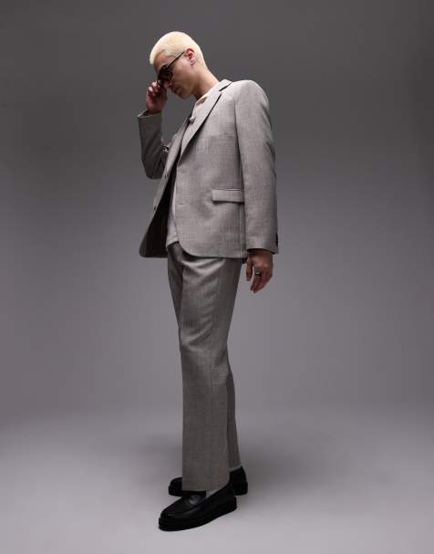 Topman relaxed textured suit in stone - view 1