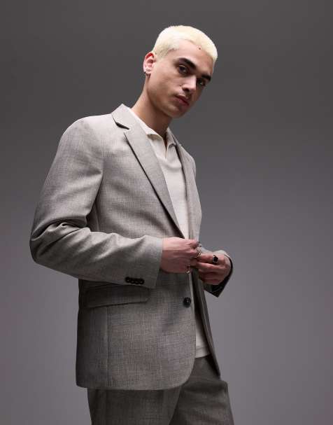 Topman relaxed textured suit jacket in stone - view 1