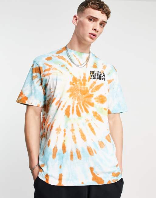 Topman relaxed tie dye tee with front and back fruit and friends print in multi, 2 of 4