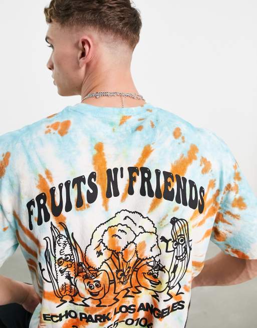 Topman relaxed tie dye tee with front and back fruits n' friends prints in multi, 3 of 4
