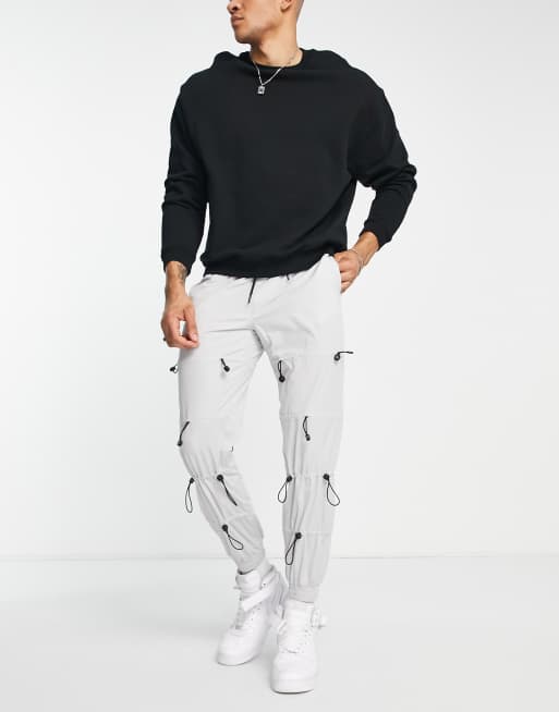Topman relaxed trousers with toggles in grey