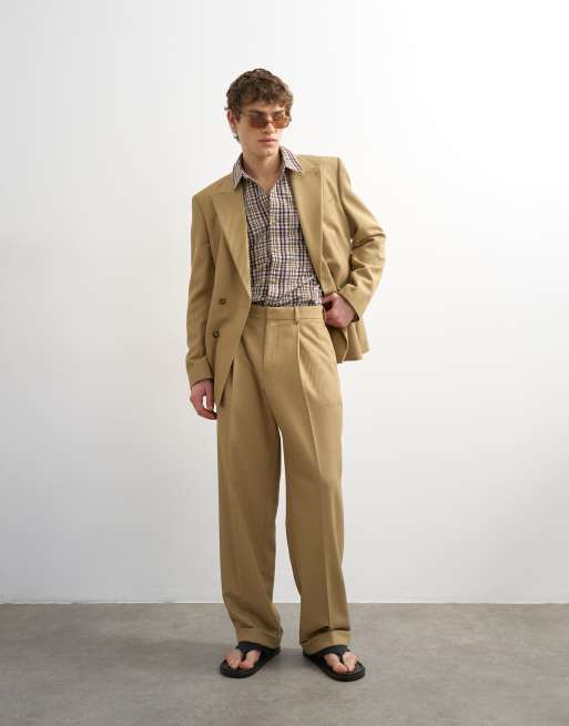 Topman relaxed twill suit in beige, 3 of 3