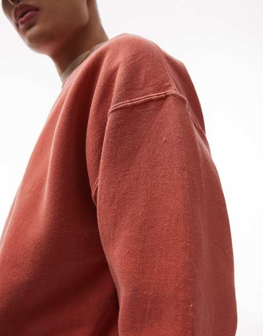 Topman relaxed vintage crew neck sweatshirt in washed red, 3 of 4
