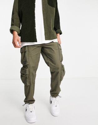 Topman relaxed washed cotton four pocket cargo in khaki