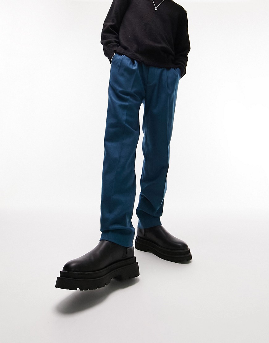 Topman relaxed wool mix trousers in blue-Green
