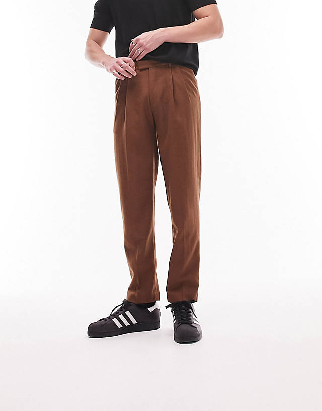 Topman - relaxed wool mix trousers in brown