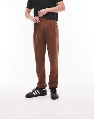 Topman relaxed wool mix trousers in brown