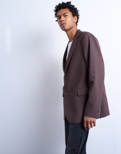 Relaxed wool touch blazer in chocolate