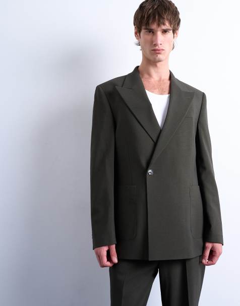 Topman relaxed wool touch suit jacket in green - view 1