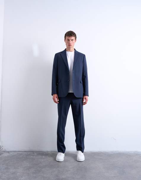 Topman relaxed wool touch suit jacket in navy - view 1