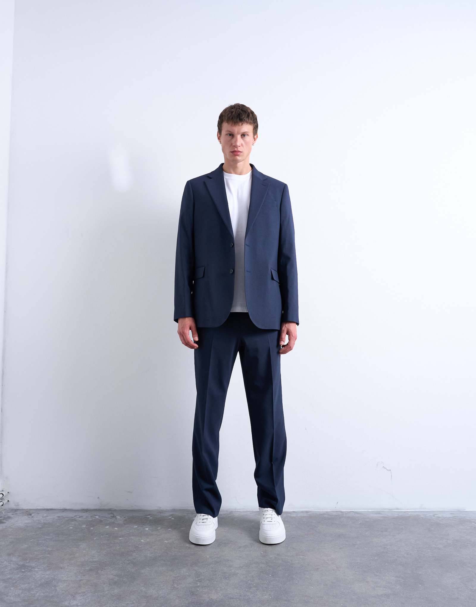Свободный шерстяной пиджак от костюма Topman темно-синего цвета