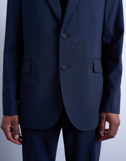 Topman relaxed wool touch suit jacket in navy, 3 of 5