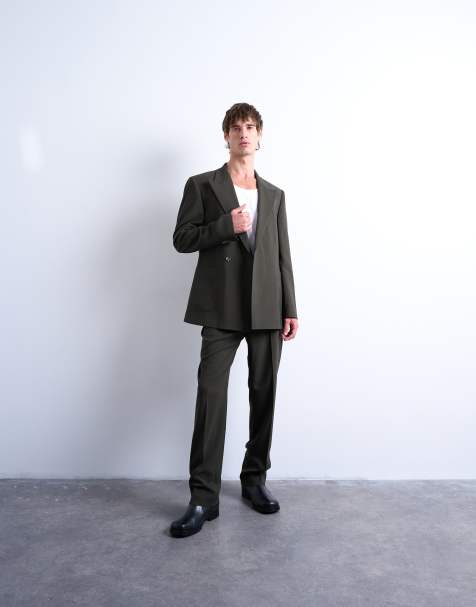 Topman relaxed wool touch suit set in green - view 1