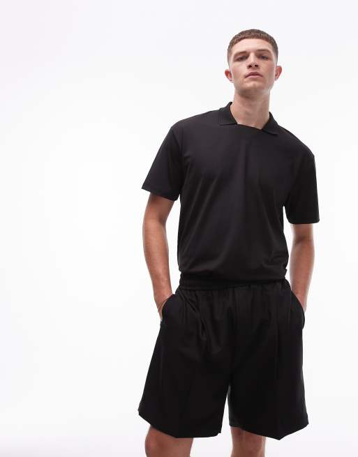 Topman – Retro-Polohemd in Schwarz mit Oversize-Schnitt