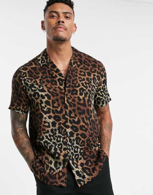 mens leopard button up shirt