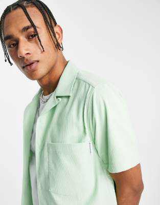 Topman revere cord shirt in sage green
