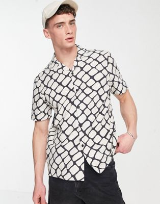 Topman revere cotton shirt in monochrome scale print