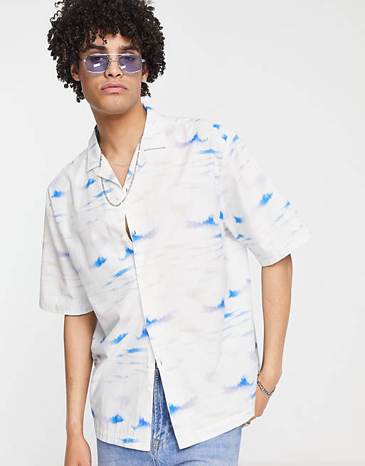 Topman revere shirt with ink print in white | ASOS