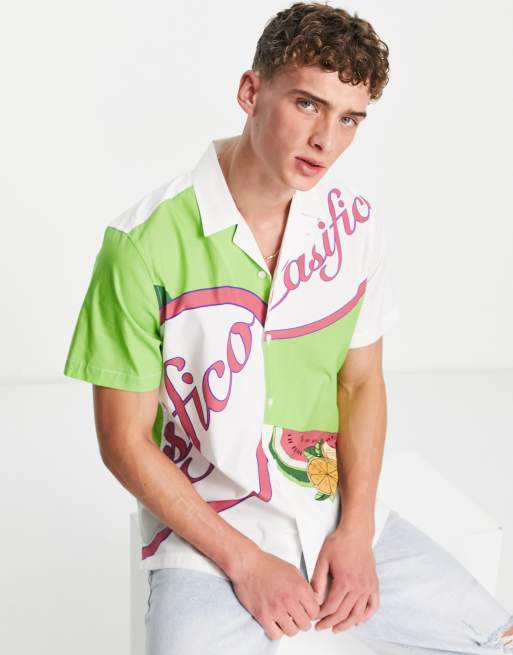 Topman revere shirt with watermelon print in white and green ASOS
